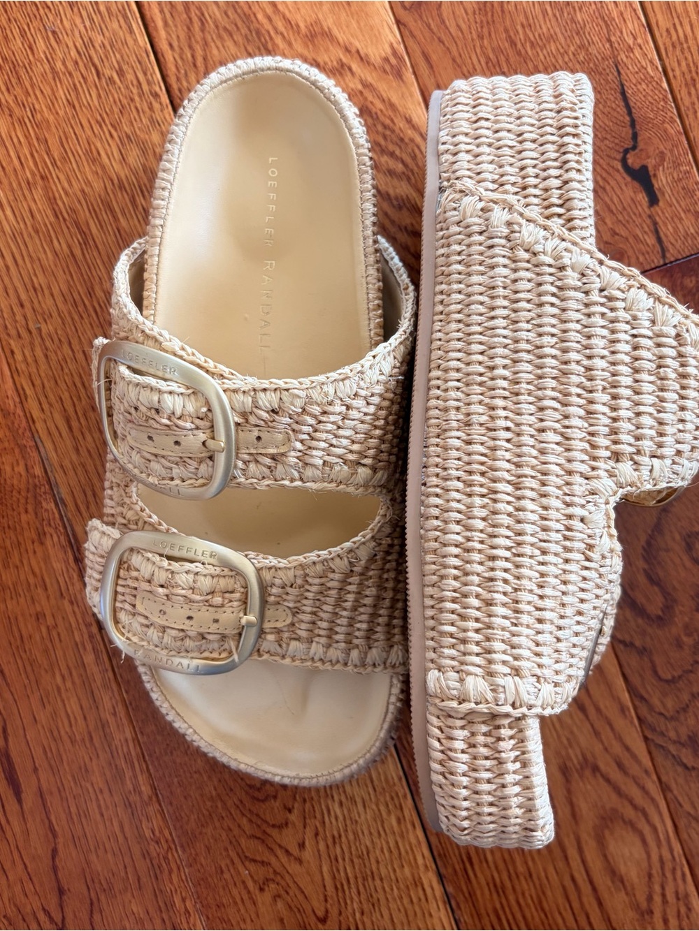 Loeffler Randall Natural Woven Double-Buckle Slide Sandals - Picture 2 of 9